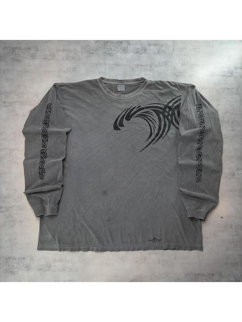 Vintage Grey Crazy Shirt Hawaii Surf Grunge Distressed Long Sleeve Shirt